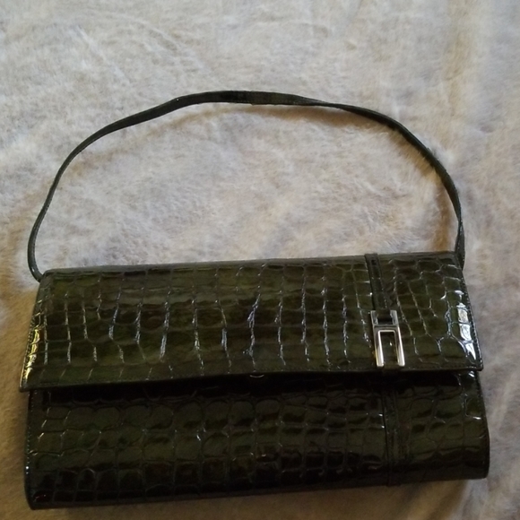 BCBG MAXAZRIA olive green patent leather clutch - Picture 3 of 6